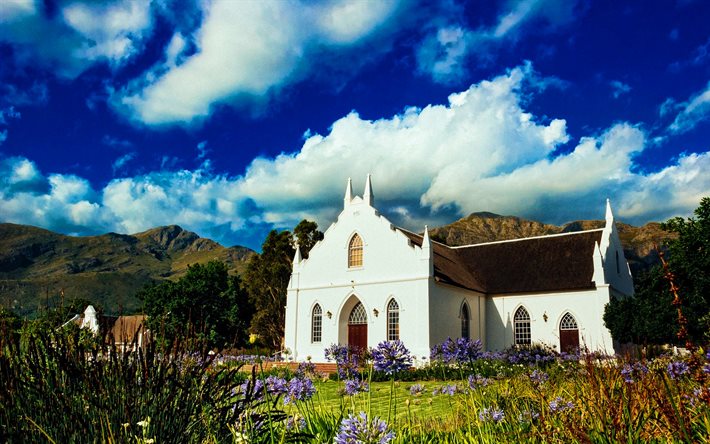 Cape Town, yaz, kilise, dağlar, G&#252;ney Afrika, Afrika, HDR