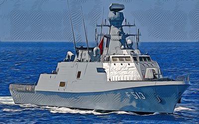 tcg burgazada, f-513, 4k, vektorkonst, tcg burgazada-teckning, turkiska marinstyrkor, kreativ konst, tcg burgazada-konst, vektorteckning, abstrakta fartyg, tcg burgazada f-513, turkiska flottan