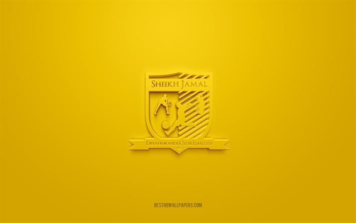 Sheikh Jamal Dhanmondi Club, creative 3D logo, yellow background, Bangladesh Premier League, 3d emblem, Bangladeshi football club, Bangladesh, 3d art, football, Sheikh Jamal Dhanmondi Club 3d logo