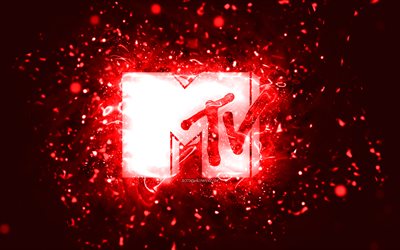 MTV red logo, 4k, red neon lights, creative, red abstract background, Music Television, MTV logo, brands, MTV