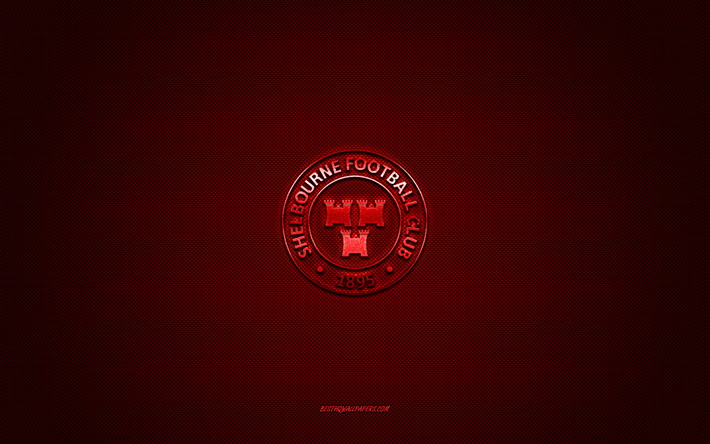 シェルボーンfc, アイルランドのサッカークラブ, 赤いロゴ, 赤い炭素繊維の背景, リーグオブアイルランドプレミアディビジョン, フットボール, ダブリン, アイルランド, シェルボーンfcのロゴ