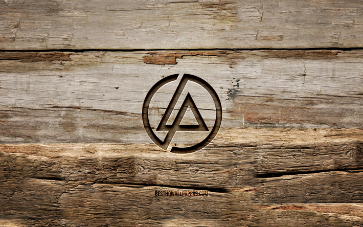 شعار لينكين بارك خشبي, 4k, خلفيات خشبية, نجوم الموسيقى, شعار لينكين بارك, فرقة الروك الأمريكية, خلاق, نحت الخشب, لينكن بارك