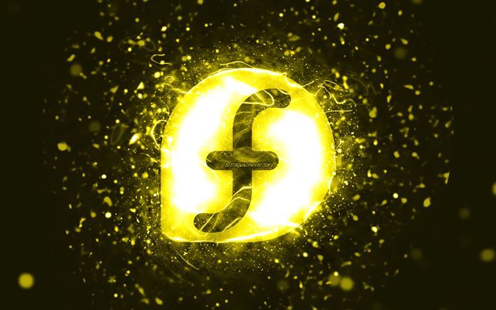 logo fedora giallo, 4k, luci al neon gialle, creativo, sfondo giallo astratto, logo fedora, linux, fedora