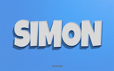 سيمون, الخطوط الزرقاء الخلفية, خلفيات بأسماء, اسم سيمون, أسماء الذكور, بطاقة تهنئة سيمون, فن الخط, صورة باسم سيمون