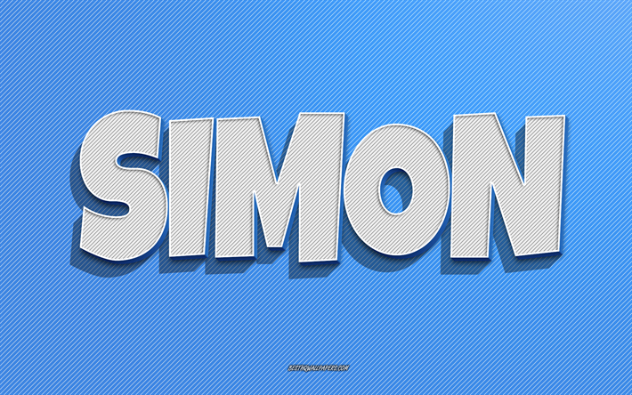 simon, hintergrund mit blauen linien, tapeten mit namen, simon-name, m&#228;nnliche namen, simon-gru&#223;karte, strichzeichnungen, bild mit simon-namen