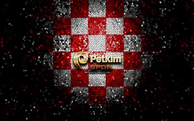 Petkim Spor BK, glitter logo, Basketbol Super Ligi, red white checkered background, basketball, turkish basketball team, Petkim Spor BK logo, mosaic art, Turkey, Petkim Spor