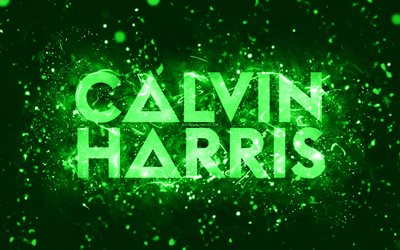 Calvin Harris green logo, 4k, scottish DJs, green neon lights, creative, green abstract background, Adam Richard Wiles, Calvin Harris logo, music stars, Calvin Harris