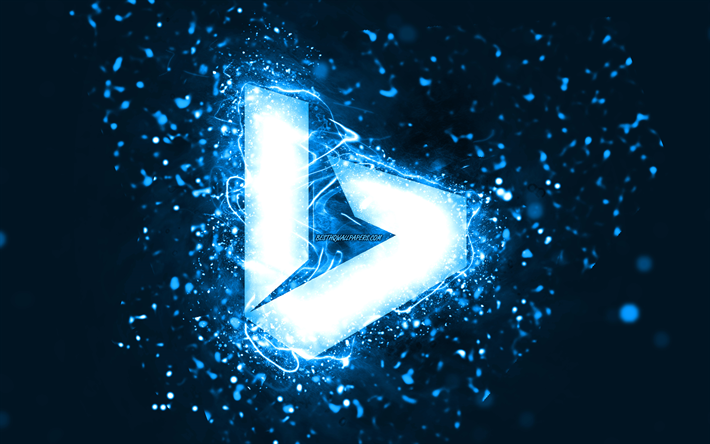 Bing blue logo, 4k, blue neon lights, creative, blue abstract background, Bing logo, search system, Bing