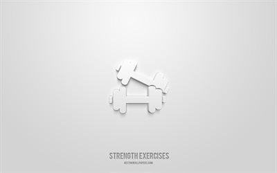 strength exercises 3d icon, white background, 3d symbols, strength exercises, sport icons, 3d icons, strength exercises sign, sport 3d icons