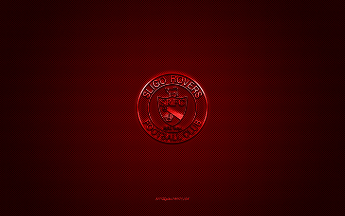 Sligo Rovers FC, Irish football club, red logo, red carbon fiber background, League of Ireland Premier Division, football, Sligo, Ireland, Sligo Rovers FC logo