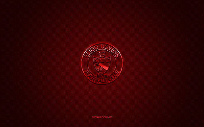 sligo rovers fc, squadra di calcio irlandese, logo rosso, sfondo rosso in fibra di carbonio, league of ireland premier division, calcio, sligo, irlanda, logo sligo rovers fc