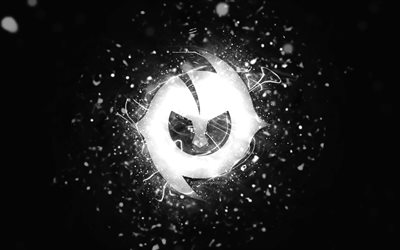 paulo dybala logo blanc, 4k, n&#233;ons blancs, cr&#233;atif, noir abstrait, logo paulo dybala, stars du football, paulo dybala