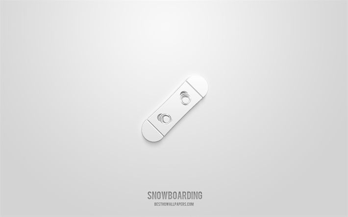 snowboard 3d icona, sfondo bianco, simboli 3d, snowboard, icone dello sport, icone 3d, snowboard segno, icone dello sport 3d