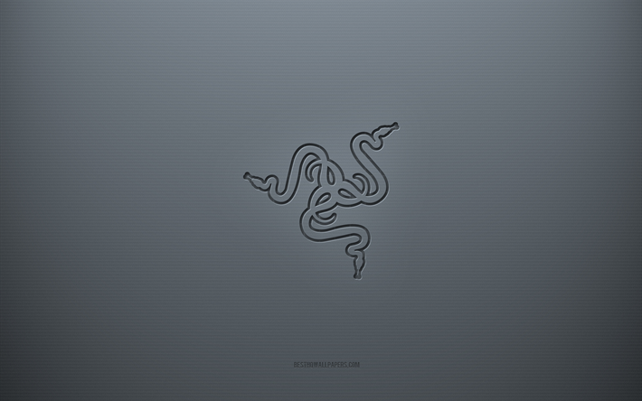 razerのロゴ, 灰色の創造的な背景, razerエンブレム, 灰色の紙の質感, razer, 灰色の背景, razer3dロゴ