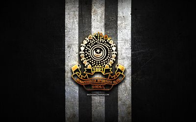 mohammedan fc, logotipo dourado, bangladesh premier league, black metal de fundo, futebol, bangladeshi clube de futebol, mohammedan sc logotipo, mohammedan sc