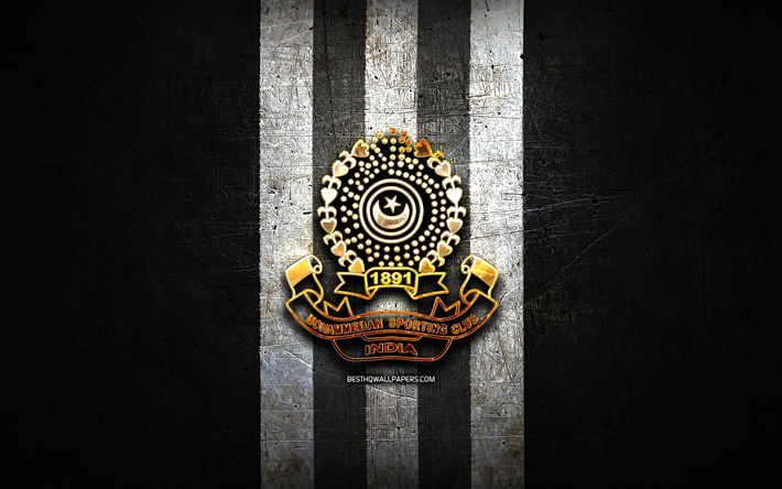 mohammedan fc, altın logo, bangladeş premier ligi, siyah metal arka plan, futbol, ​​bangladeşli futbol kul&#252;b&#252;, mohammedan sc logo, mohammedan sc