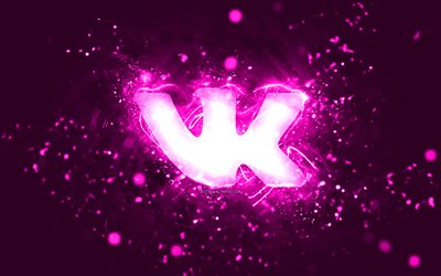 VKontakte purple logo, 4k, purple neon lights, creative, purple abstract background, VKontakte logo, social network, VKontakte