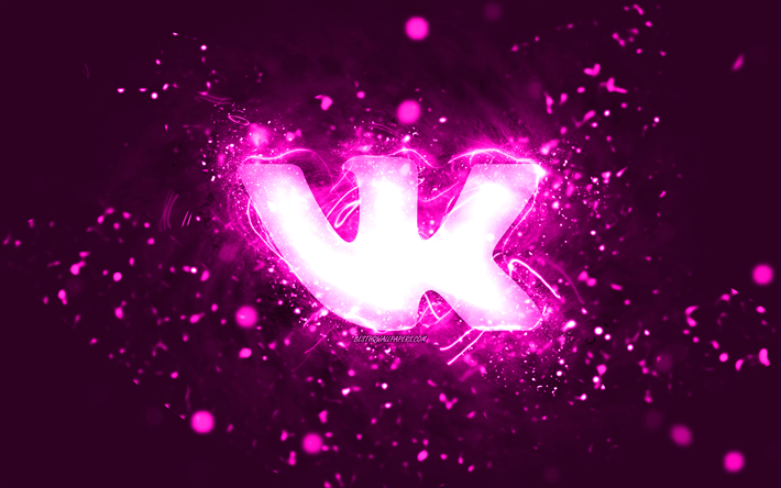 vkontakte violetti logo, 4k, purppura neon valot, luova, violetti abstrakti tausta, vkontakte logo, sosiaalinen verkosto, vkontakte