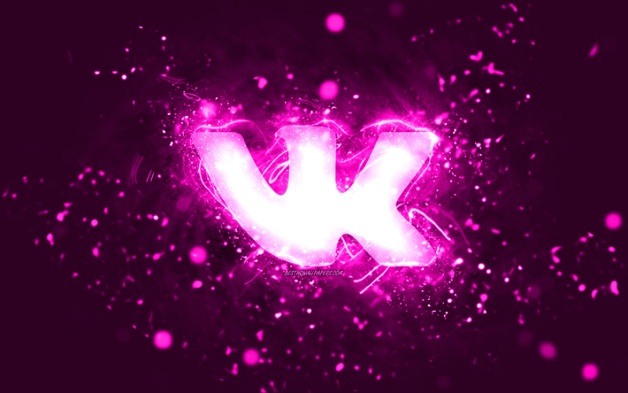 logo vkontakte viola, 4k, luci al neon viola, creativo, sfondo astratto viola, logo vkontakte, social network, vkontakte