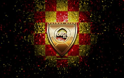 aragua fc, parıltılı logo, la liga futve, kırmızı sarı damalı arka plan, futbol, ​​venezuela futbol kulübü, aragua fc logosu, mozaik sanatı, venezuela primera division, fc aragua