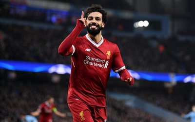Mohamed Salah, 4k, goal, Egyptian footballer, forward, Liverpool FC, Premier League, England, football, portrait, Egyptian national team