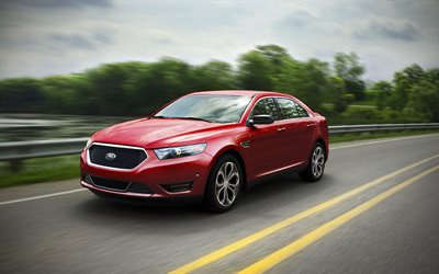 Ford Taurus, yol, 2018 arabalar, motion blur, sedan, kırmızı Boğa, Ford