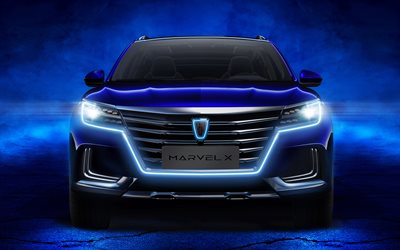 roewe marvel x, 4k, 2018 autos, scheinwerfer, suv, elektro-autos, chinesische autos, roewe