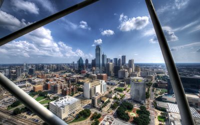 Bank of America Plaza, Dallas, panorama city, skyskrapor, sky, HDR, stadsbilden, sommar, USA