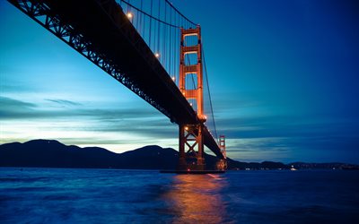 4k, Golden Gate-Bron, natt, San Francisco, USA, Amerika