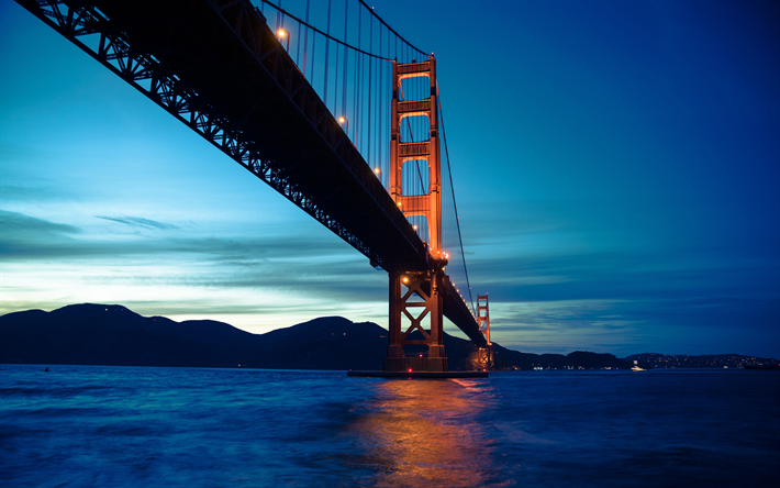 4k, Golden Gate Bridge, night, San Francisco, USA, America