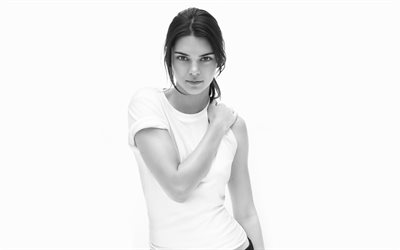 Kendall Jenner, 2018, monocromo, 4k, la actriz estadounidense, de Hollywood, sesi&#243;n de fotos, la belleza