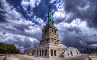 自由の女神像, ニューヨーク, HDR, 新古典主義, リバティ島, 米国, ニューヨークのランドマーク