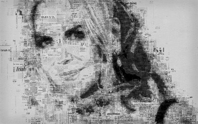 Nicole Kidman, Australialainen n&#228;yttelij&#228;, 4k, muotokuva, sanomalehti taide, kasvot, muotokuva kirjaimet, typografia