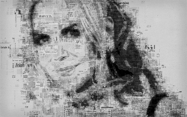 Nicole Kidman, Australisk sk&#229;despelare, 4k, portr&#228;tt, tidningen konst, ansikte, portr&#228;tt av bokst&#228;ver, typografi