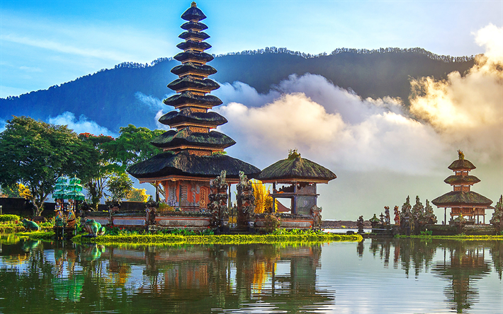 Pura Ulun Danu Bratan Templo, 4k, Shivaitas, templo del agua, Pura Bratan, Bali, Indonesia, el Lago Bratan