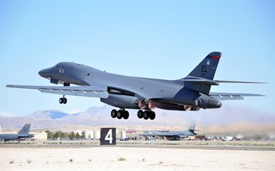 Rockwell B-1B Lancer, supersonic strategic bomber, US Air Force, takeoff, airport, US, military aircraft