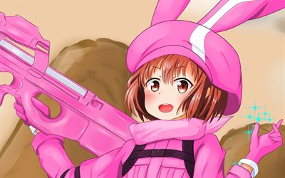 LLENN, guns, 4k, Kohiruimaki Karen, manga, Sword Art Online