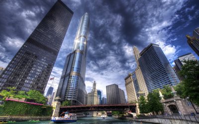 Chicago, skyskrapor, moderna byggnader, hdr, stadsbilden, Illinois, USA