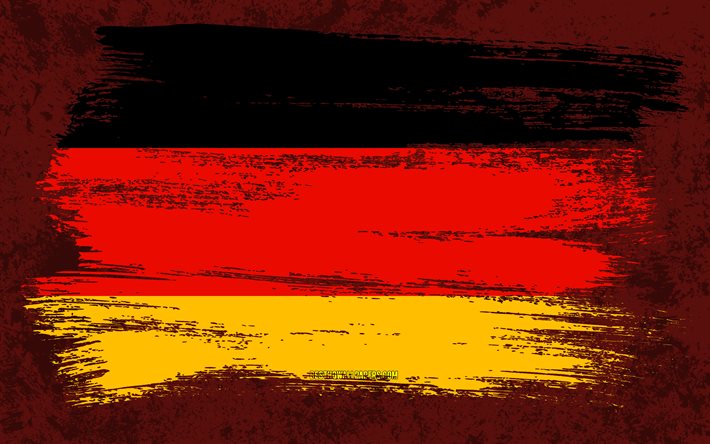 4k, Bandiera della Germania, bandiere grunge, paesi europei, simboli nazionali, pennellata, bandiera tedesca, arte grunge, bandiera della Germania, Europa, Germania