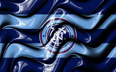 New York City FC lippu, 4k, siniset 3D-aallot, MLS, amerikkalainen jalkapallojoukkue, jalkapallo, New York City FC logo, New York City FC