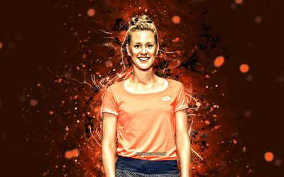 Alison Riske, 4k, american tennis players, WTA, orange neon lights, tennis, fan art, Alison Riske 4K