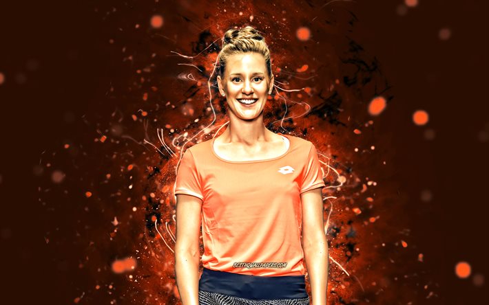 Alison Riske, 4k, tenistas americanas, WTA, luzes de n&#233;on laranja, t&#234;nis, fan art, Alison Riske 4K