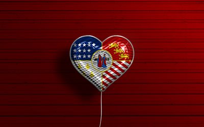 I Love Detroit, Michigan, 4k, realistic balloons, red wooden background, american cities, flag of Detroit, balloon with flag, Detroit flag, Detroit, US cities