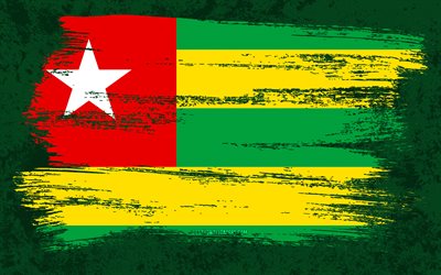 4k, drapeau du Togo, drapeaux de grunge, pays africains, symboles nationaux, coup de pinceau, drapeau togolais, art grunge, Afrique, Togo