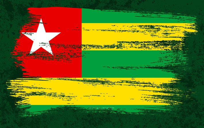 4k, bandiera del Togo, bandiere grunge, paesi africani, simboli nazionali, pennellata, bandiera togolese, arte grunge, Africa, Togo