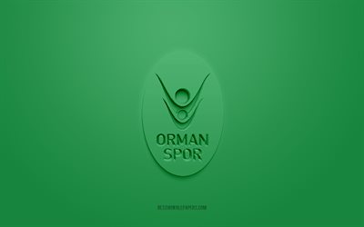 OGM Ormanspor, creative 3D logo, green background, 3d emblem, Turkish basketball team, Turkish League, Ankara, Turkey, 3d art, basketball, OGM Ormanspor 3d logo