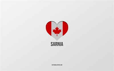 Amo Sarnia, ciudades canadienses, fondo gris, Sarnia, Canad&#225;, coraz&#243;n de la bandera canadiense, ciudades favoritas, Love Sarnia