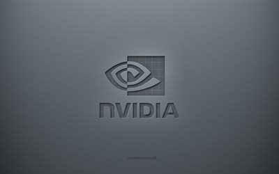 Nvidiaロゴ, 灰色の創造的な背景, Nvidiaエンブレム, 灰色の紙の質感, NVIDIA, 灰色の背景, Nvidia3dロゴ
