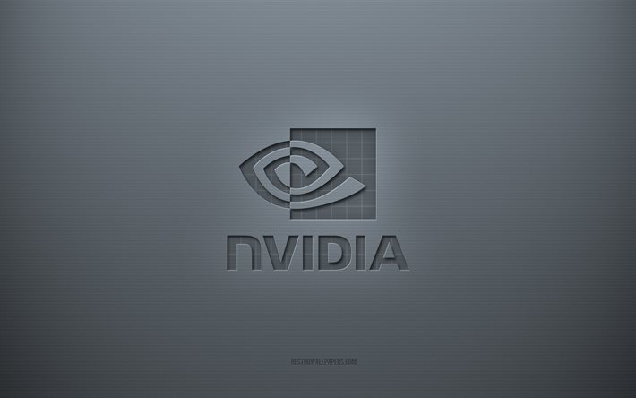 Logo Nvidia, fond cr&#233;atif gris, embl&#232;me Nvidia, texture de papier gris, Nvidia, fond gris, logo 3D Nvidia