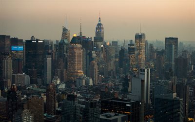 new york, abend, empire state building, ny, new yorker stadtbild, wolkenkratzer, skyline von new york city, usa
